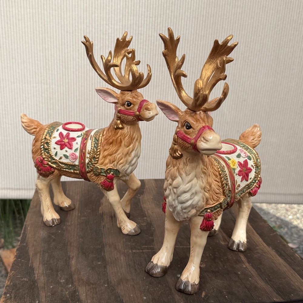 2003 Fitz & Floyd Father Christmas Reindeer
Candle Holder Set